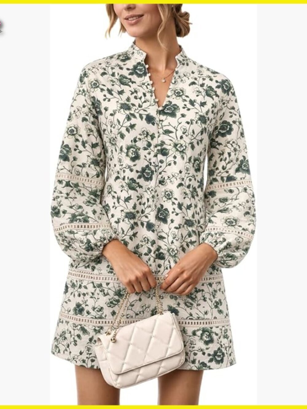 Floral Mini Dress Puff Sleeve Stand Collar A-Line Casual Chic Y2K